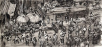 Tegahlalang Wet Market no.2, Bali. 17 x 37cm, Ink and wash on paper, 2016
